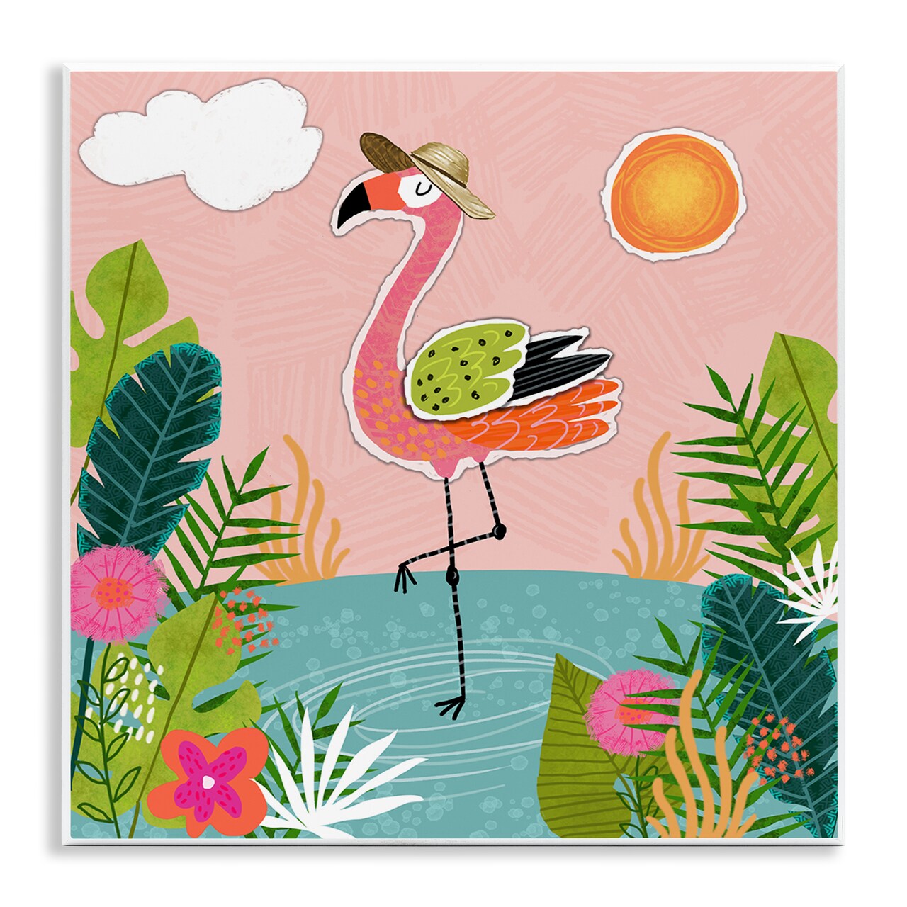 Stupell Industries Tropical Flamingo Pond Wall Plaque Art Design by Tina Finn